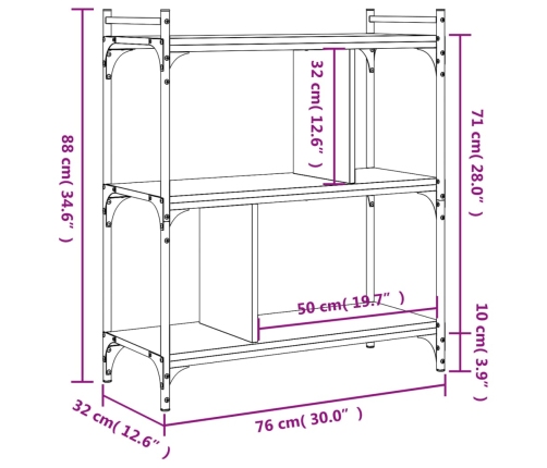 Librería de 3 estantes madera de ingeniería negro 76x32x88 cm