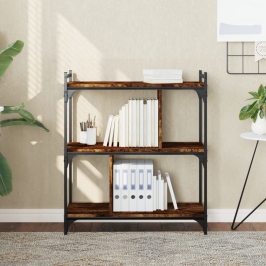 Librería 3 estantes madera ingeniería roble ahumado 76x32x88 cm