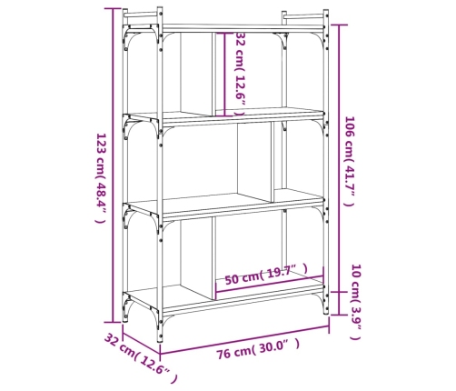 Librería 4 estantes madera ingeniería roble Sonoma 76x32x123 cm