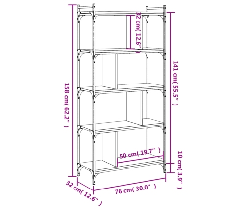 vidaXL Librería de 5 estantes madera de ingeniería negro 76x32x158 cm