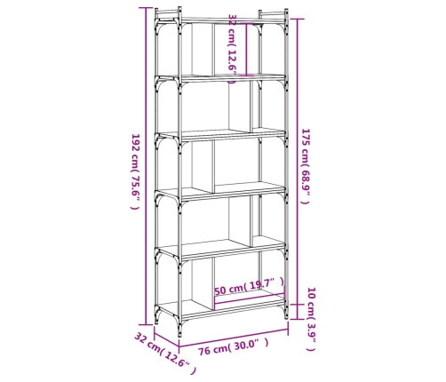 Librería de 6 estantes madera de ingeniería negro 76x32x192 cm