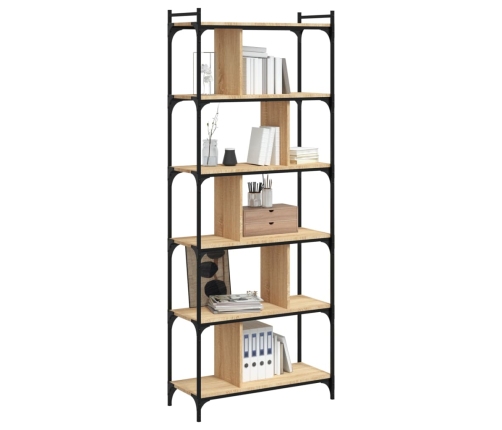 Librería 6 estantes madera ingeniería roble Sonoma 76x32x192 cm