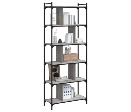 Librería 6 estantes madera ingeniería gris Sonoma 76x32x192 cm