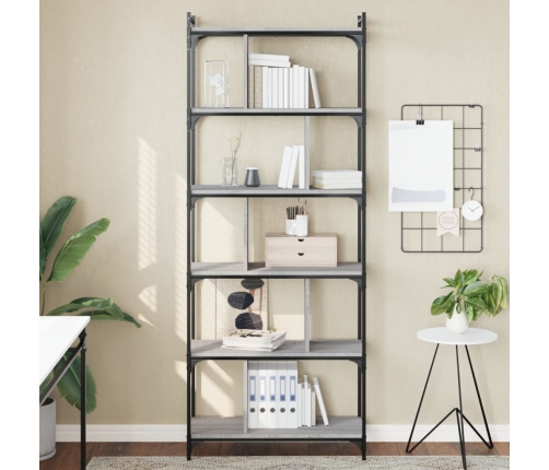 Librería 6 estantes madera ingeniería gris Sonoma 76x32x192 cm