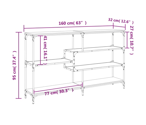 Mesa consola madera de ingeniería negra 160x32x95 cm