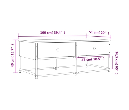 Mesa de centro madera de ingeniería roble Sonoma 100x51x40 cm