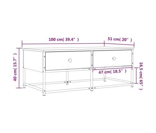 Mesa de centro madera de ingeniería gris Sonoma 100x51x40 cm