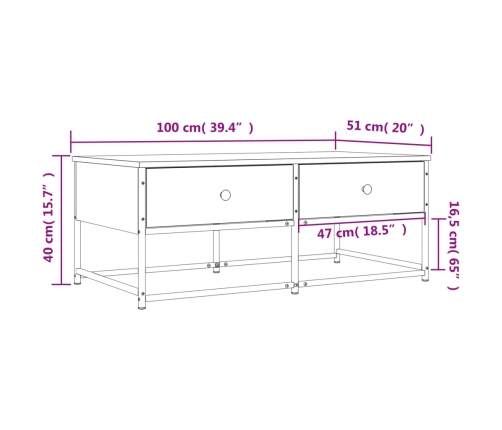 Mesa de centro madera de ingeniería roble marrón 100x51x40 cm