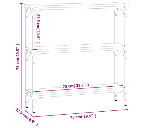 Mesa consola madera de ingeniería negra 75x22,5x75 cm