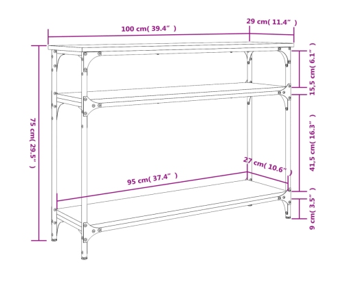 Mesa consola madera de ingeniería negra 100x29x75 cm