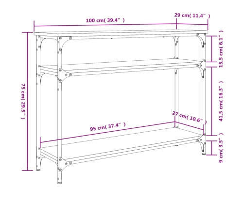 Mesa consola madera de ingeniería roble Sonoma 100x29x75 cm