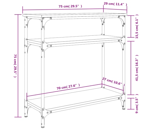 vidaXL Mesa consola madera de ingeniería roble Sonoma 75x29x75 cm