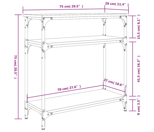 Mesa consola madera de ingeniería gris Sonoma 75x29x75 cm