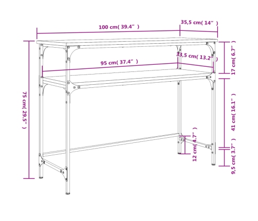 Mesa consola madera de ingeniería negra 100x35,5x75 cm