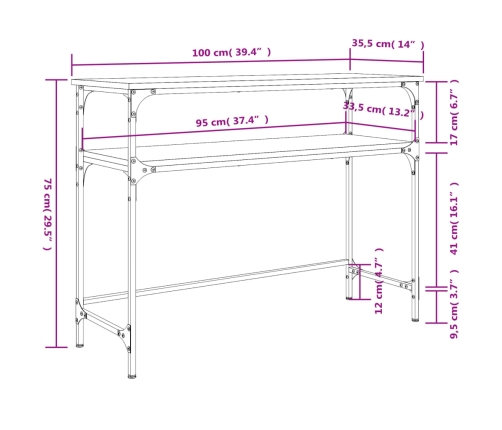 Mesa consola madera de ingeniería gris Sonoma 100x35,5x75 cm