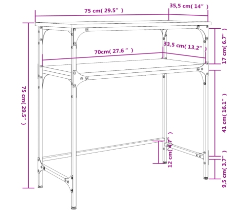 Mesa consola madera de ingeniería negra 75x35,5x75 cm