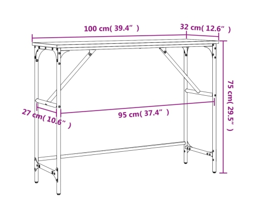 Mesa consola madera de ingeniería negro 100x32x75 cm