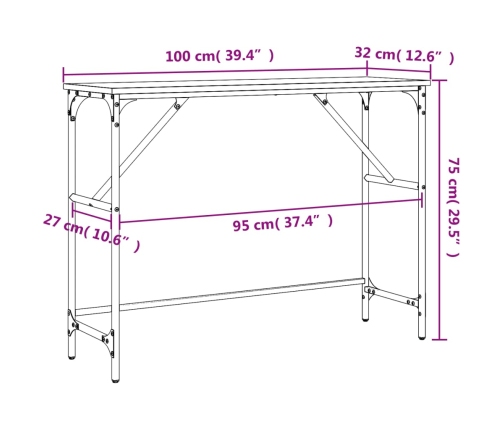 Mesa consola madera de ingeniería gris Sonoma 100x32x75 cm