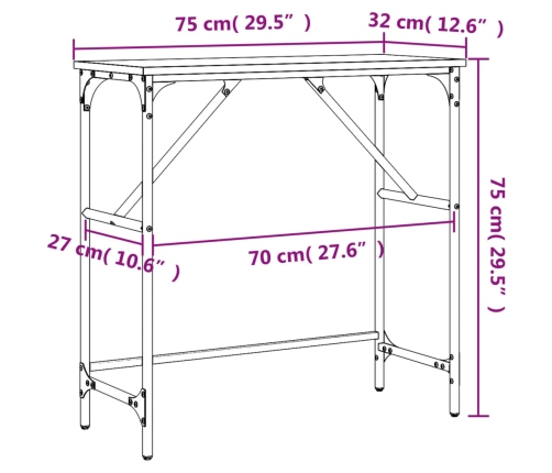 Mesa consola madera de ingeniería negra 75x32x75 cm