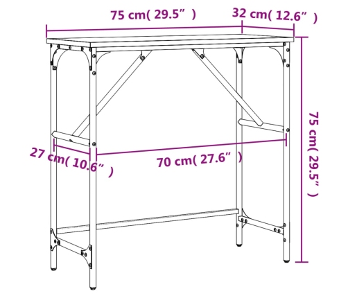 vidaXL Mesa consola madera de ingeniería roble ahumado 75x32x75 cm