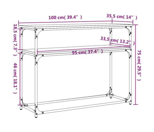 Mesa consola madera de ingeniería negra 100x35,5x75 cm