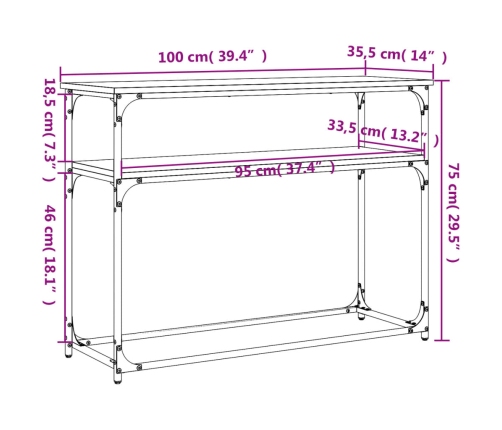 Mesa consola madera de ingeniería marrón roble 100x35,5x75 cm