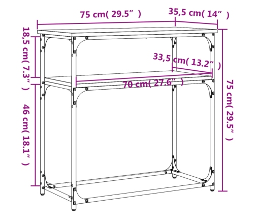 Mesa consola madera de ingeniería negra 75x35,5x75 cm