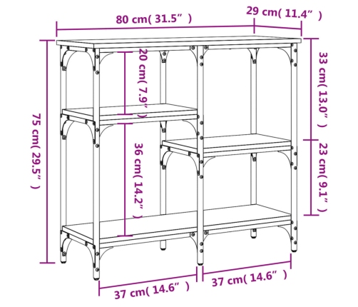 Mesa consola madera de ingeniería negra 80x29x75 cm