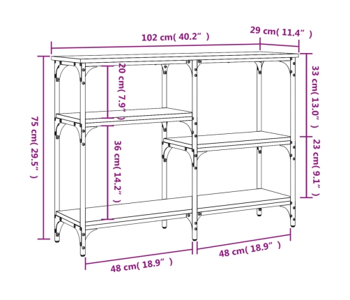 Mesa consola madera de ingeniería negra 102x29x75 cm