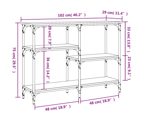 Mesa consola madera de ingeniería gris Sonoma 102x29x75 cm