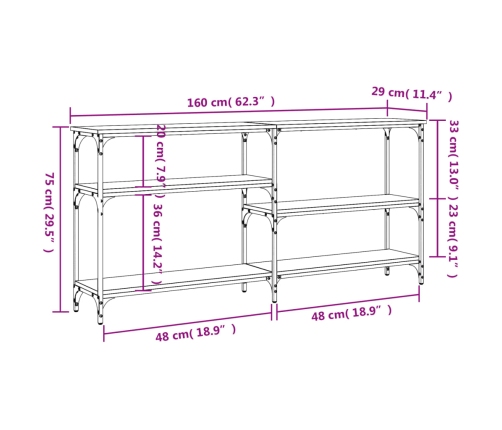 Mesa consola madera de ingeniería negra 160x29x75 cm