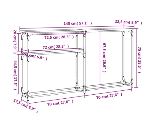 Mesa consola madera de ingeniería roble Sonoma 145x22,5x75 cm