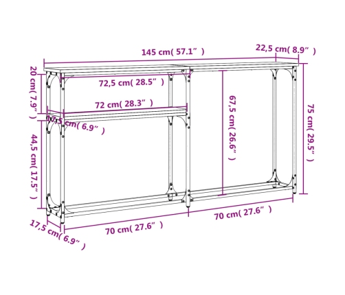 Mesa consola madera de ingeniería roble ahumado 145x22,5x75 cm