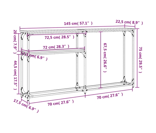 Mesa consola madera de ingeniería gris Sonoma 145x22,5x75 cm