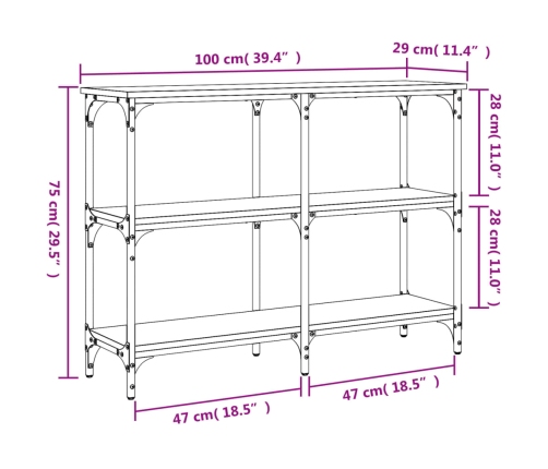 Mesa consola madera de ingeniería negra 100x29x75 cm