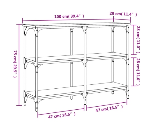 Mesa consola madera de ingeniería gris Sonoma 100x29x75 cm