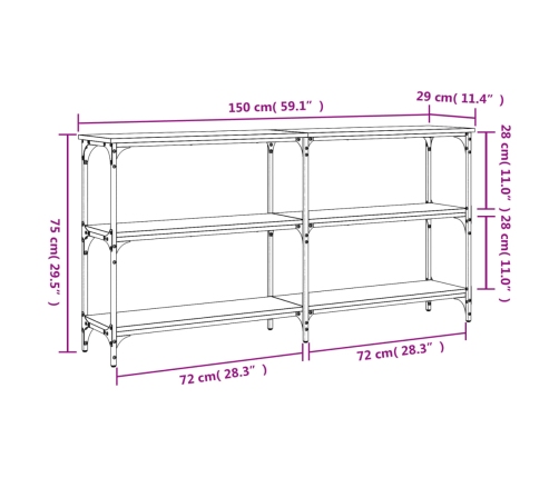 Mesa consola madera de ingeniería negra 150x29x75 cm