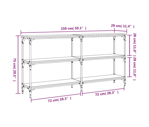 Mesa consola madera de ingeniería roble Sonoma 150x29x75 cm