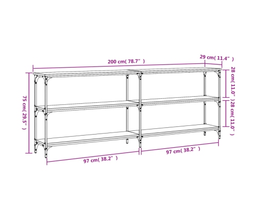 Mesa consola madera de ingeniería negra 200x29x75 cm