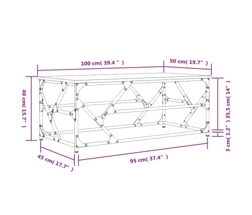vidaXL Mesa de centro madera contrachapada roble ahumado 100x50x40 cm