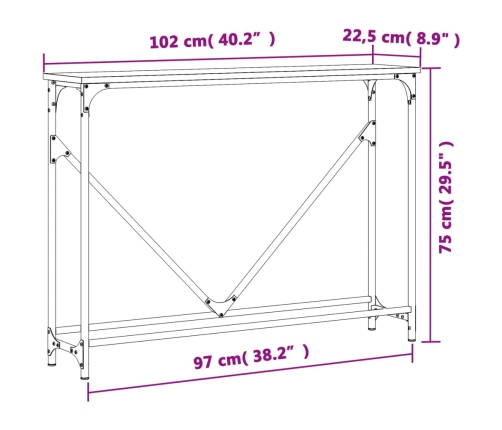 vidaXL Mesa consola madera de ingeniería gris Sonoma 102x22,5x75 cm