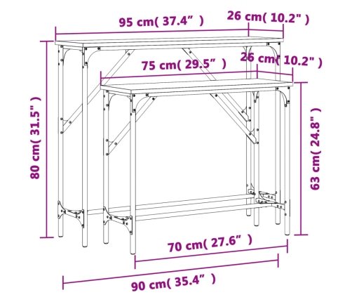 Mesas consolas 2 unidades madera de ingeniería roble ahumado