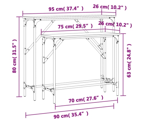 vidaXL Mesas consolas 2 unidades madera de ingeniería marrón roble