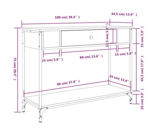 Mesa consola madera de ingeniería negra 100x34,5x75 cm