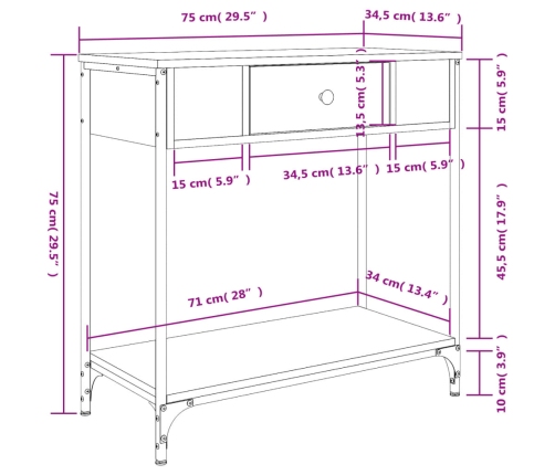 Mesa consola madera de ingeniería roble Sonoma 75x34,5x75 cm