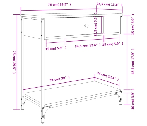 Mesa consola madera de ingeniería gris Sonoma 75x34,5x75 cm