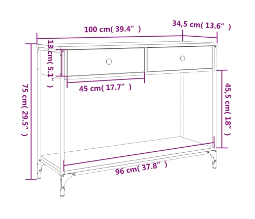 Mesa consola madera de ingeniería negra 100x34,5x75 cm