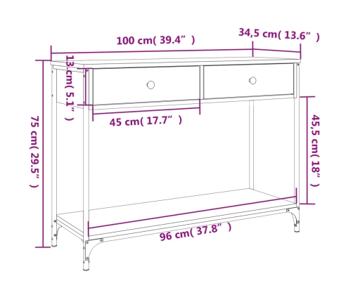 Mesa consola madera de ingeniería gris Sonoma 100x34,5x75 cm