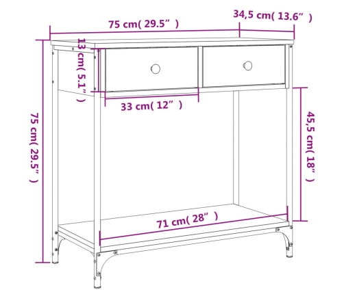 Mesa consola madera de ingeniería roble Sonoma 75x34,5x75 cm