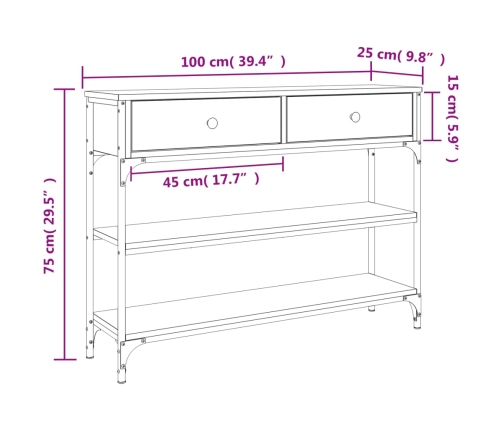 Mesa consola madera de ingeniería negra 100x25x75 cm